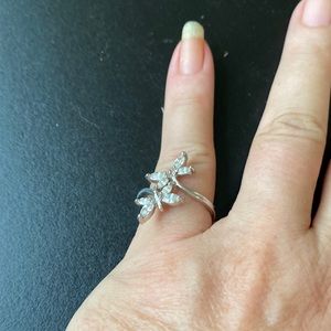 Crislu (?) stamped butterfly ring silver and crystals